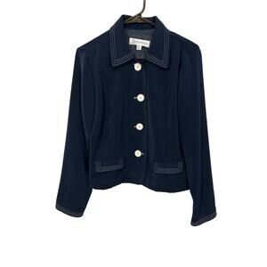 Ilyse Hart Ltd Navy Blazer Old Money Jackie Kennedy Preppy Quiet Luxury Cotton M